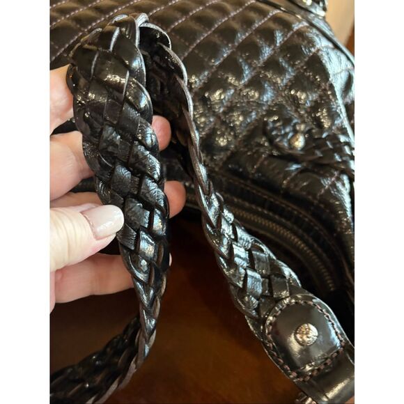 BRIGHTON - Quilted Black Patent Leather Hobo Shoulder Bag. Beautiful Condition! - Picture 9 of 15